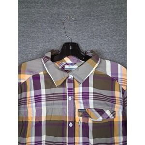 Columbia Womens Shirt 1X Purple Plaid Button Up Omni Shade Vented Fishing Hiking